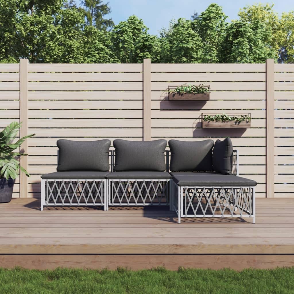 vidaXL 4-Piece Lounge Set - Modern White and Dark Gray Patio Sofa Set with Woven Fabric and Powder-Coated Steel Frame, Ideal for Garden and Outdoor Spaces