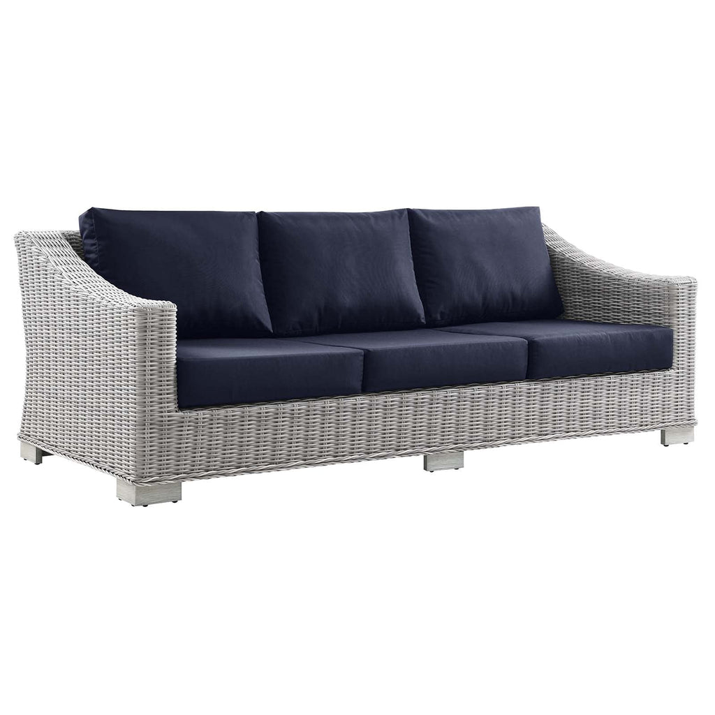 Modway Conway Outdoor Patio Wicker Rattan, Sofa, Light Gray Navy
