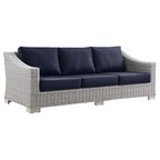 Modway Conway Outdoor Patio Wicker Rattan, Sofa, Light Gray Navy