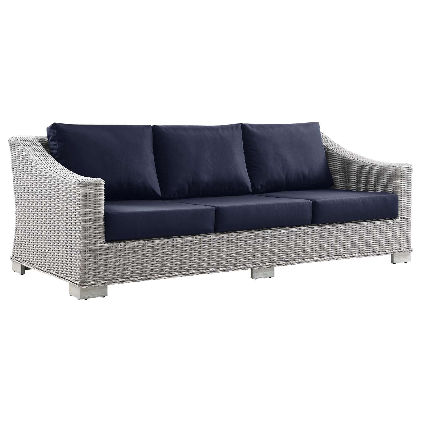 Modway Conway Outdoor Patio Wicker Rattan, Sofa, Light Gray Navy