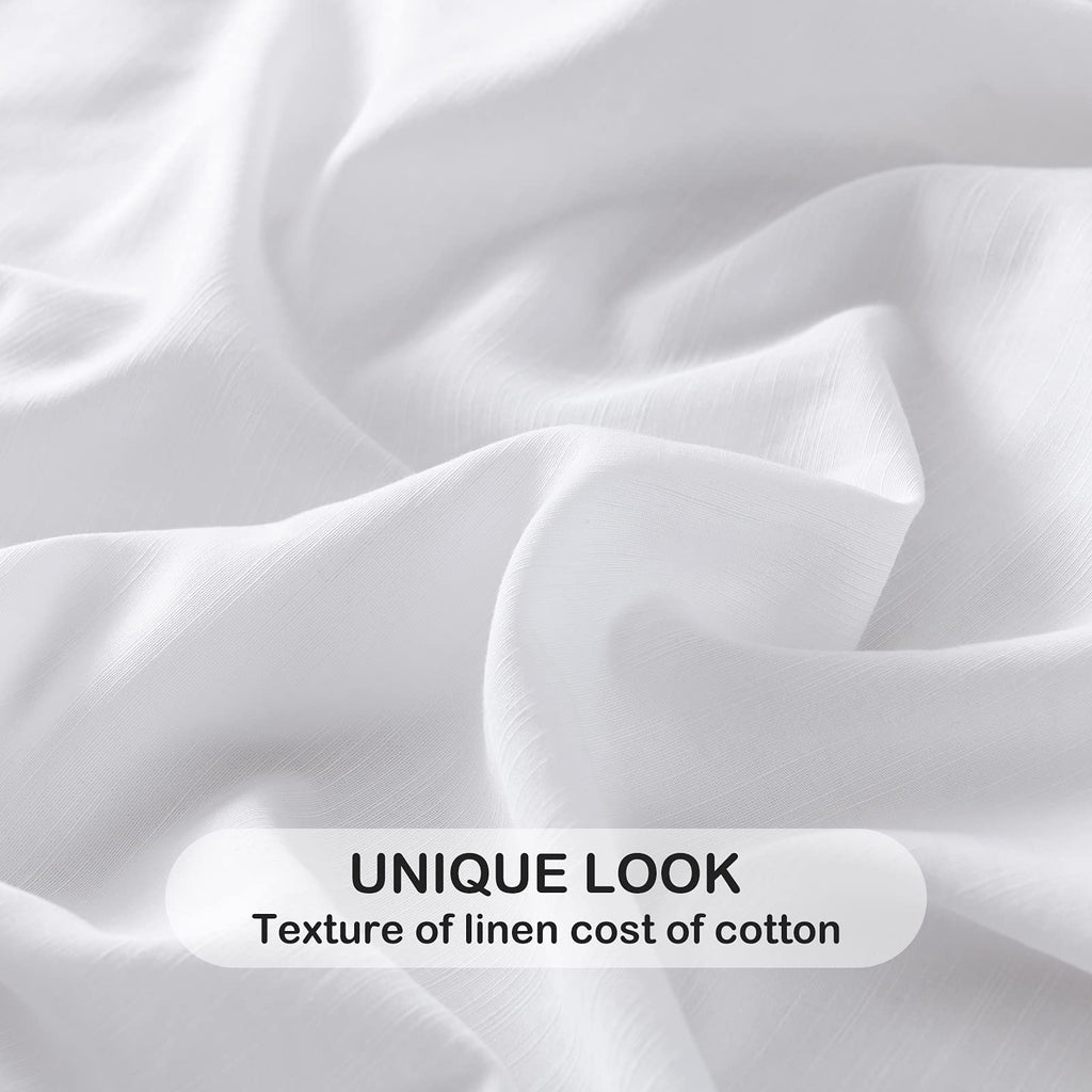Pandatex White Linen-Textured Bed Sheets Set, Bamboo Rayon, Cotton, Linen Blend Bed Sheets Queen Size, Soft Cool & Breathable Fo