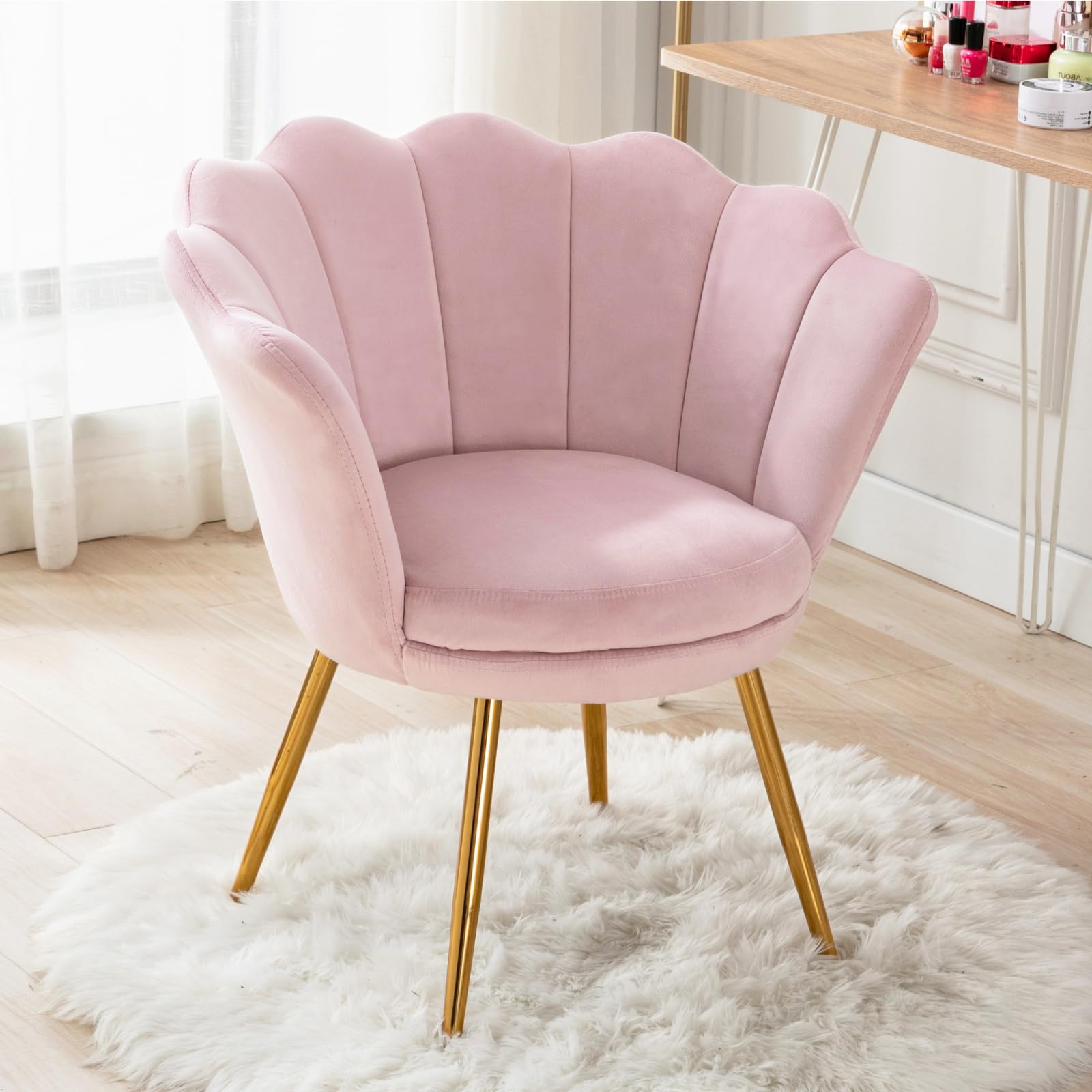 chairus Chair, Mid Century Modern Retro Leisure Velvet Accent Chair with Golden Metal Legs, Vanity Chair for Bedroom Living Room