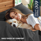 Shilucheng 100% Cotton King Size Sheets Set - 600 Thread Count,Luxury Egyptian Cotton Bed Sheets,5-Star Hotel Quality Sheets, Breathable & Cooling, 16 Inch Deep Pocket - 4 Piece (Black, King)
