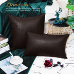 Brawarm Brown Leather Throw Pillows 12 X 20 Inches, Snake Leather Pillow Covers Pack Of 2, Faux Leather Decorative Lumbar Pillow