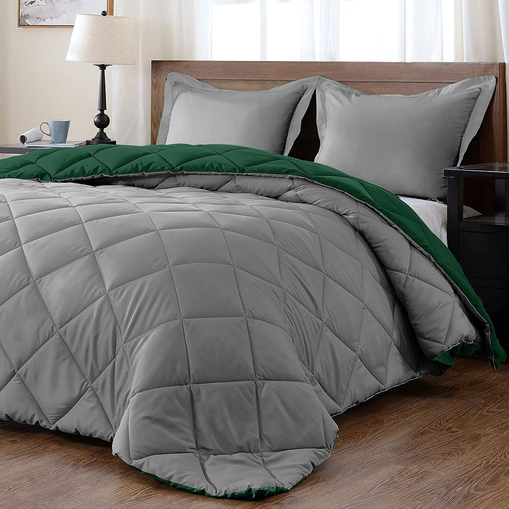 Downluxe Queen Comforter Set - Dark Green And Grey Queen Comforter, Soft Bedding Sets For All Seasons -3 Pieces - 1 Comforter (8