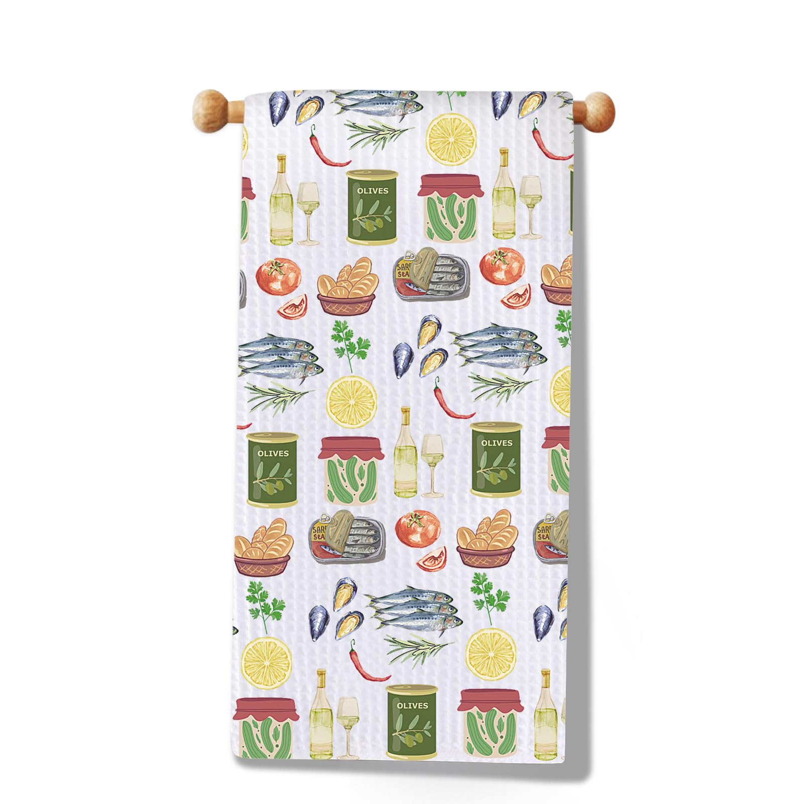 JXGZSO Sardine and Summer Food Kitchen Towel Tinned Fish Sardines Dish Towel Italian Summer Food Fruits Sardine Towel (Sardine T