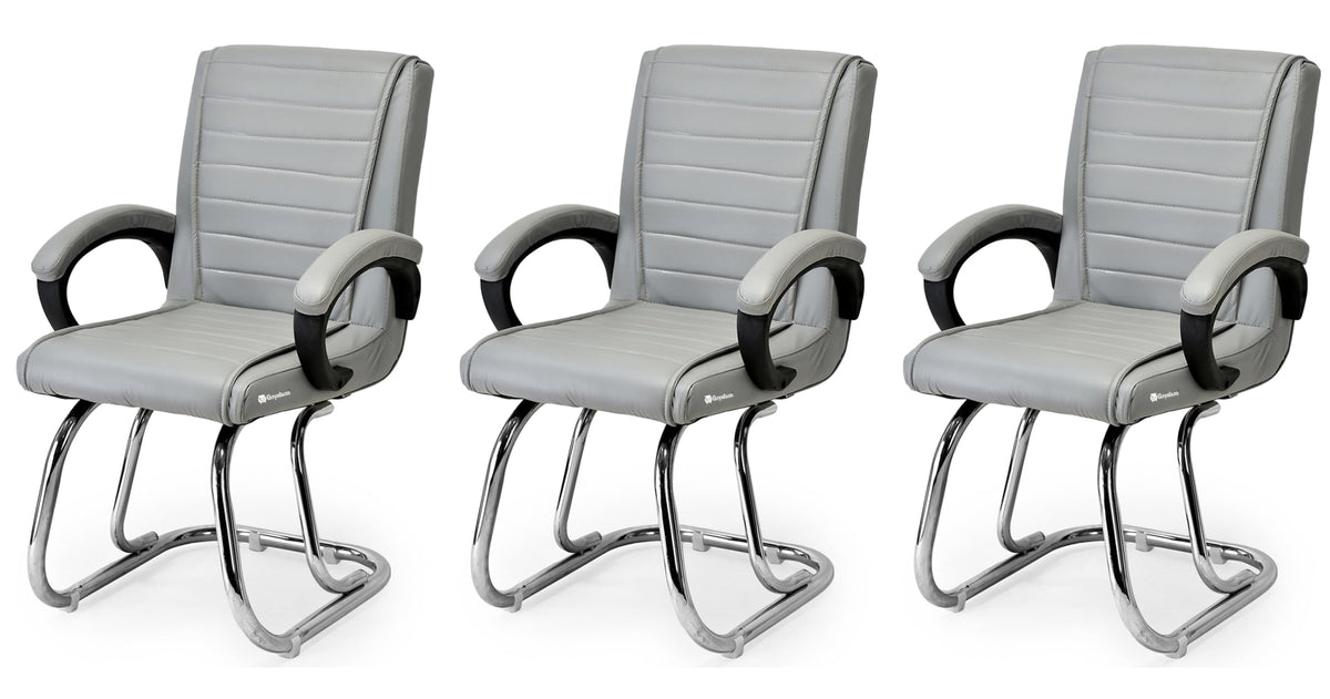 Ratison Special Director Principal Manager Office Visitor With Arm Rest With Double Pipe Frame And Cushioned Seat Back (3, Grey,
