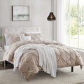Nestl Taupe Duvet Cover Full Size - Pintuck Full Size Duvet Cover Set, 3 Piece Double Brushed Duvet Cover With Button Closure, 1