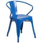 Flash Furniture Conrad Commercial Grade 30" Round Blue Metal Indoor-Outdoor Table Set with 2 Arm Chairs