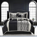 Stratford Park Elegant Black And Silver Comforter Set King Size, 7 Pieces Bedding & Collection, Jacquard All Season Comforter &