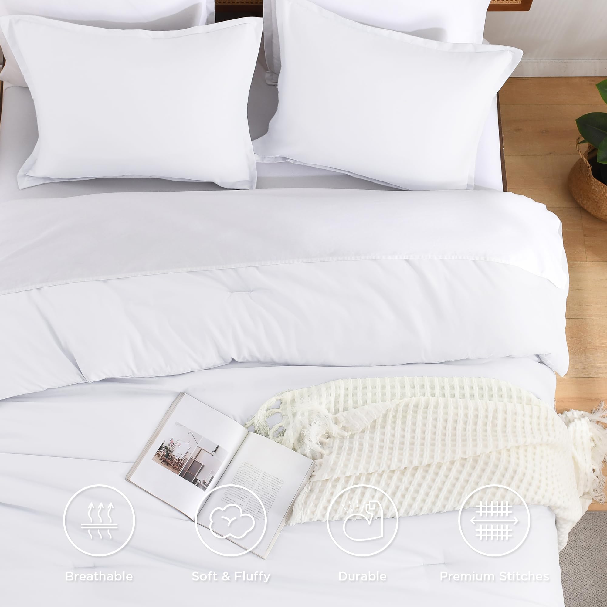 Andency White California King Comforter Set, 3 Pieces Cal King Lightweight Soft Solid Bed Comforter, Oversized Fluffy Microfiber Bedding Set (104X96In, 2 Pillowcases)
