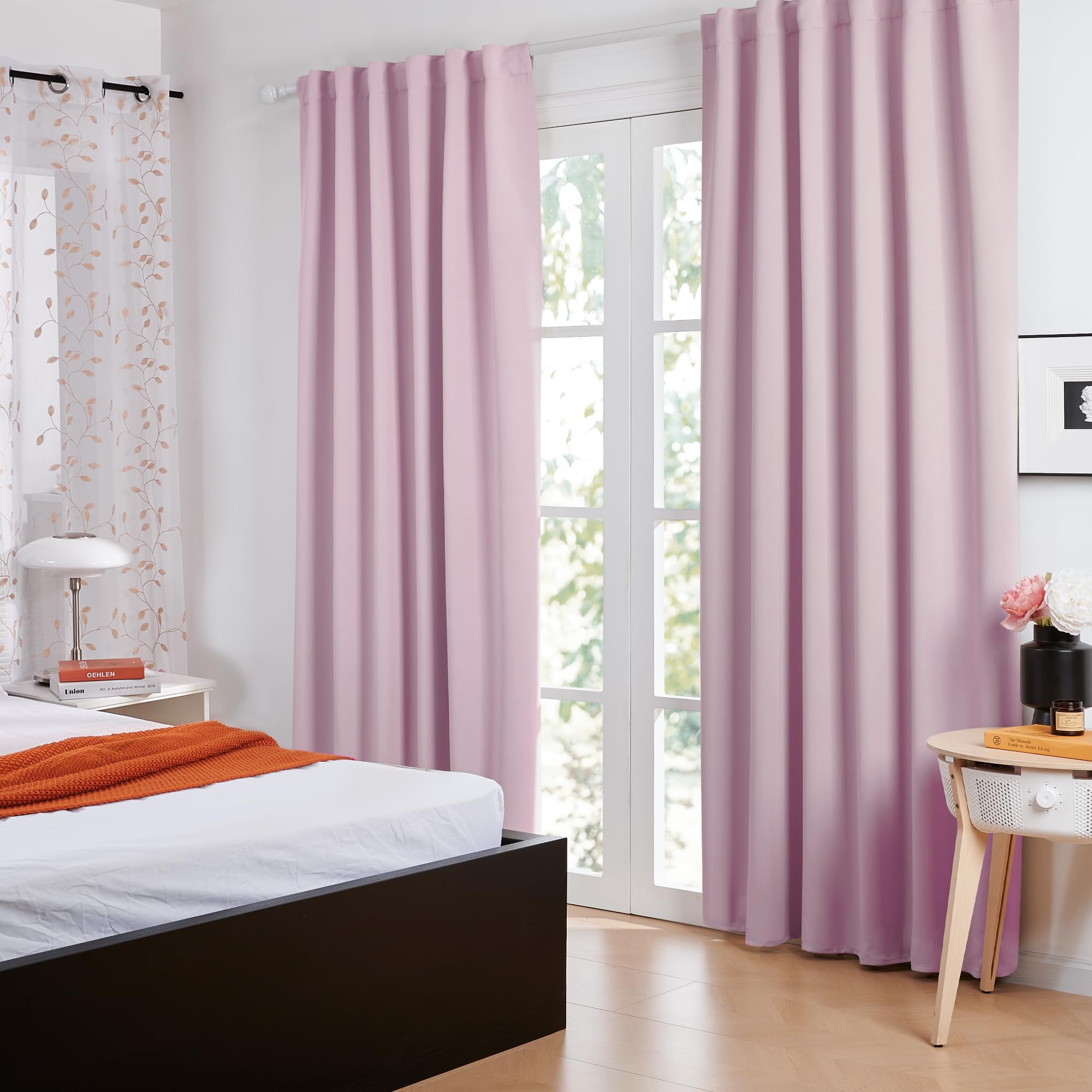 Deconovo Blackout Curtains Insulated Thermal, Rod Pocket And Back Tab Curtains - Room Darkening Curtains For Living Room, 52X95 Inch, Lavender, Set Of 2