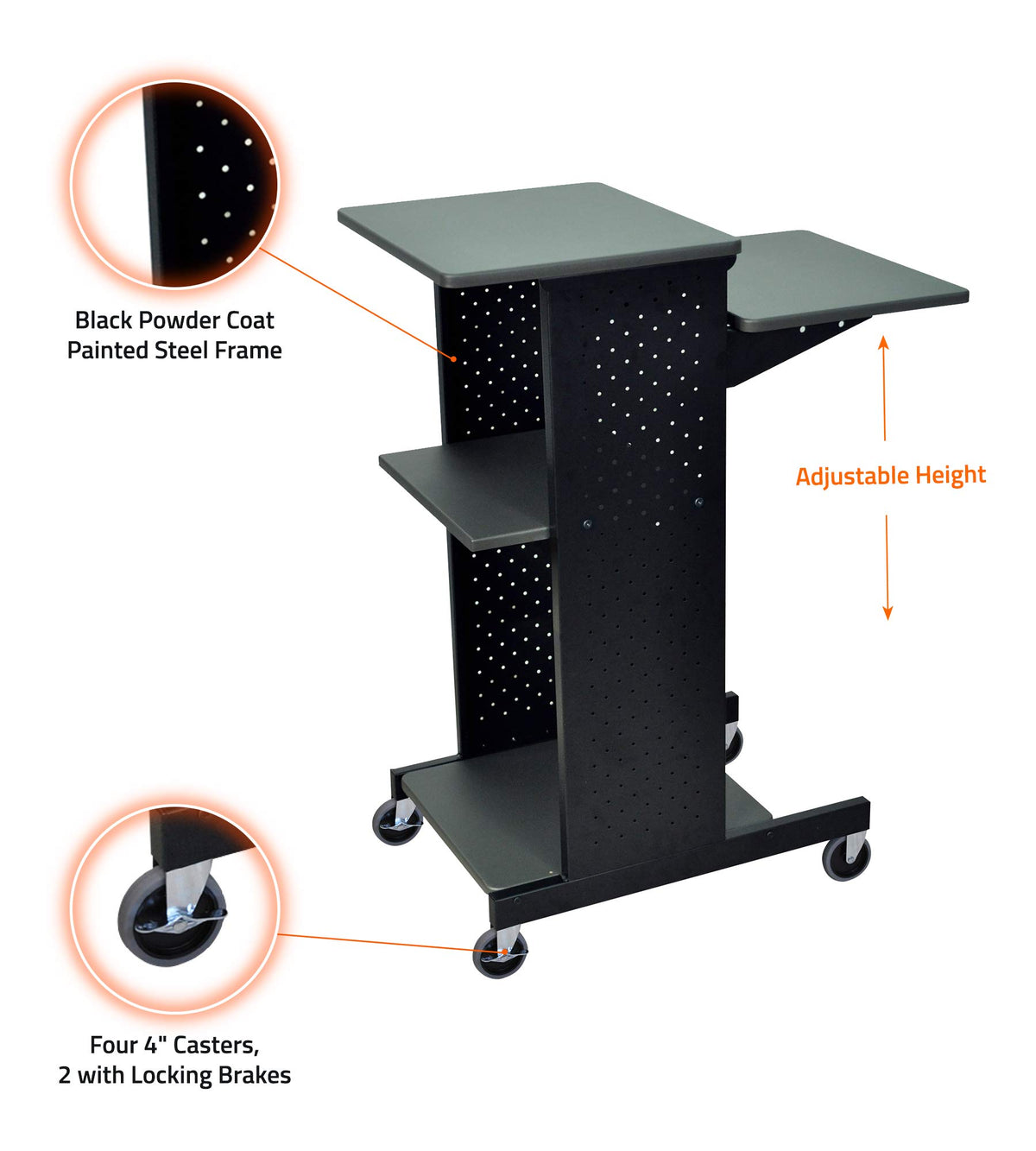 LUXOR PS4000 40" Mobile Presenters Station, with Four Rolling Casters with Two Locking Brakes, for Office and Classroom Presentation Needs