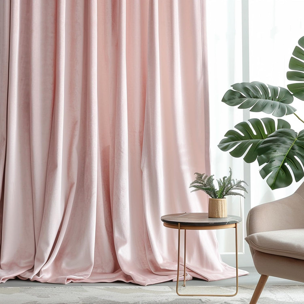 Lazzzy Pink Velvet Curtains Room Darkening Thermal Insulated Curtains 84 Inch Long Window Drapes For Bedroom Living Room Super Soft Luxury Rod Pocket Window Treatment, 2 Panels