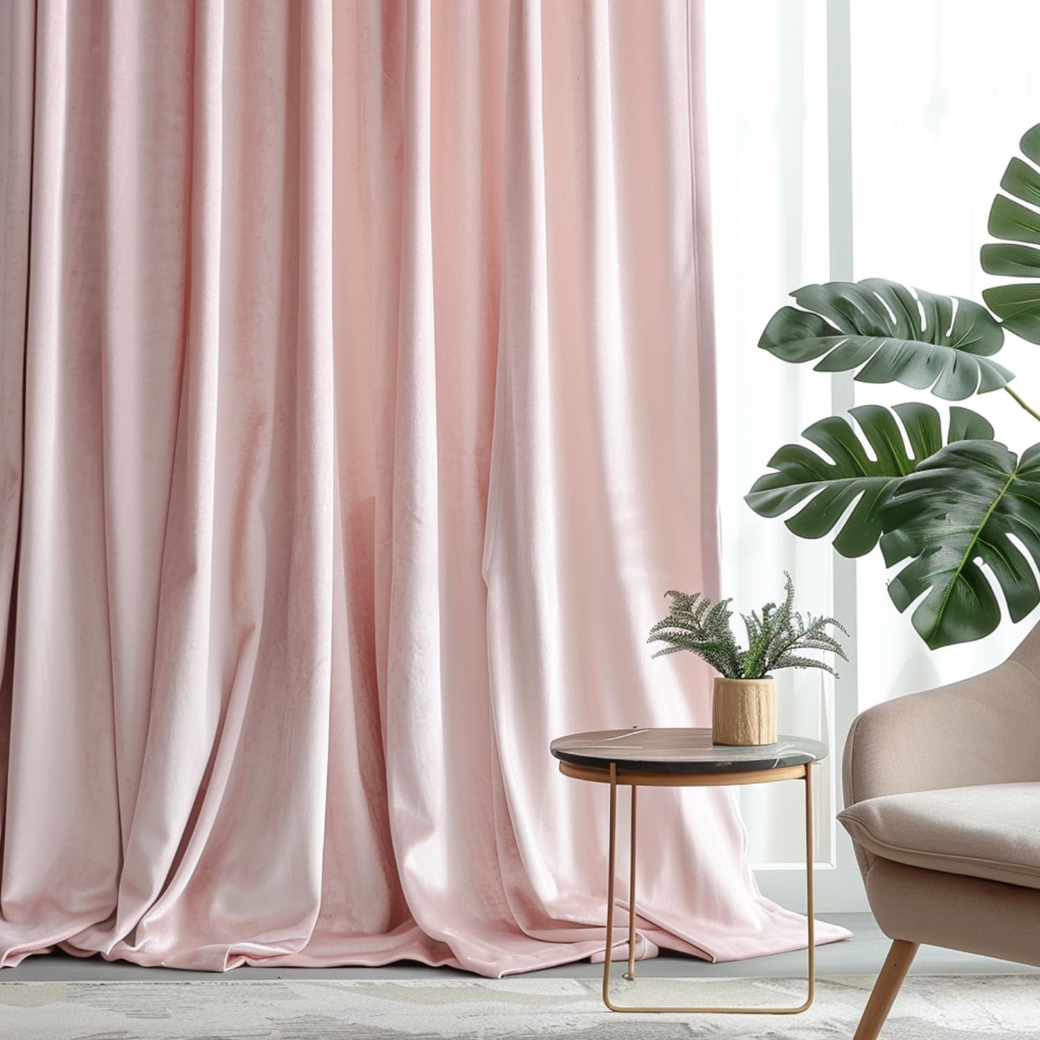 Lazzzy Pink Velvet Curtains Room Darkening Thermal Insulated Curtains 84 Inch Long Window Drapes For Bedroom Living Room Super Soft Luxury Rod Pocket Window Treatment, 2 Panels