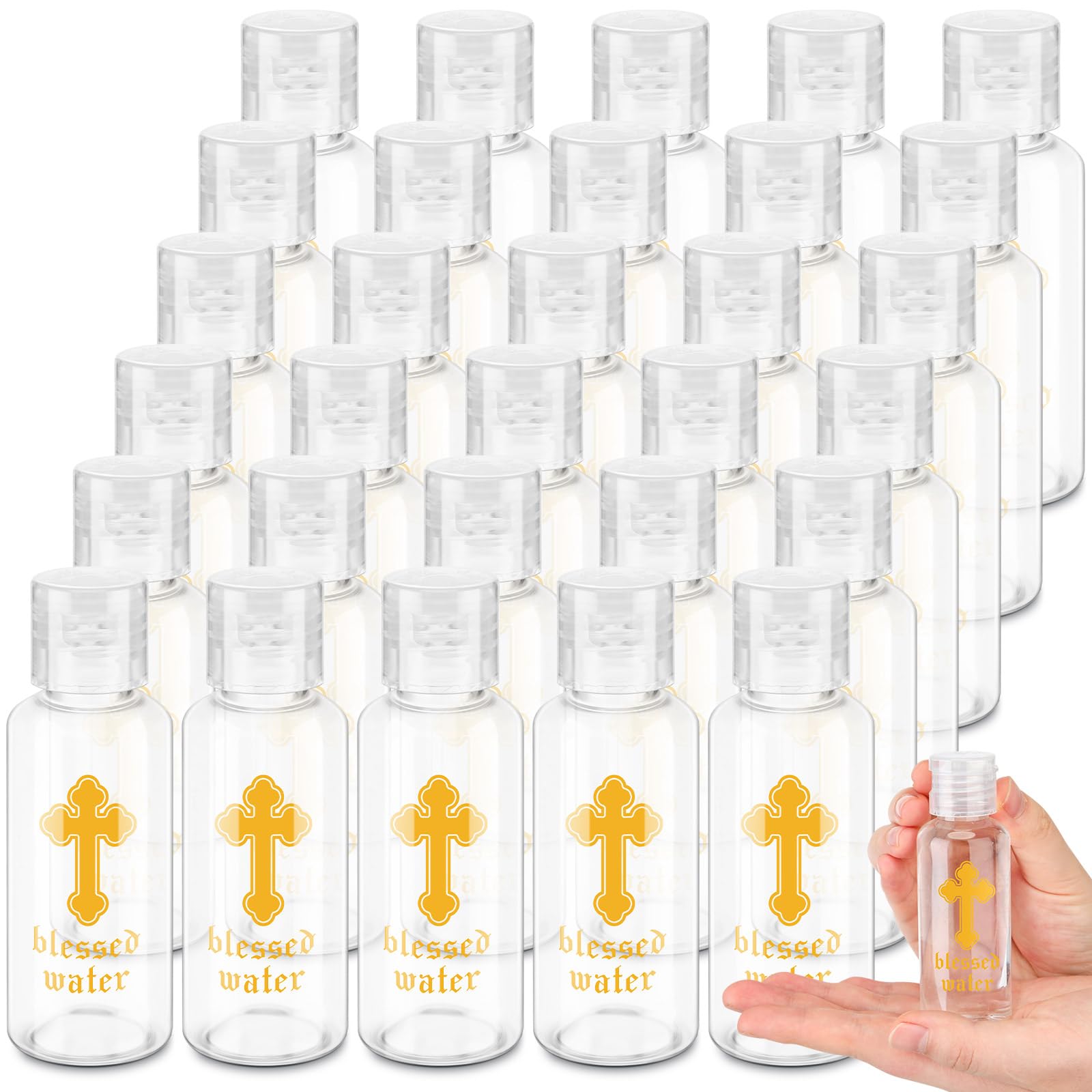 Chuangdi Small Holy Water Bottles Baptism Party Favor 30 ml Transparent Holy Water Empty Containers with Golden Catholic Cross F