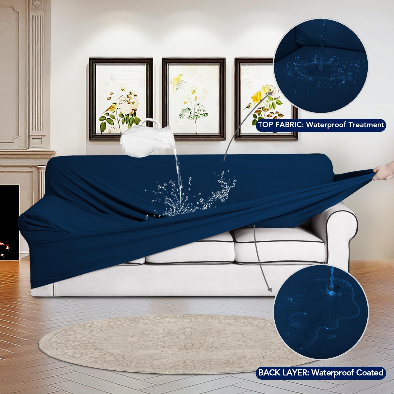 Purefit 100% Dual Waterproof Couch Cover Slipcovers For Couches And Sofas - Stretch Non Slip Fleece Sofa Covers Washable, Leakproof Furniture Protector For Kids, Pets, Dog (Oversized Sofa, Navy)