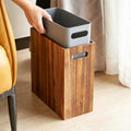 3 Gallon Solid Acacia Wood Trash Can with Liner & Handles, Small Narrow Rectangular Wooden Garbage Bin, Decorative Waste Basket 