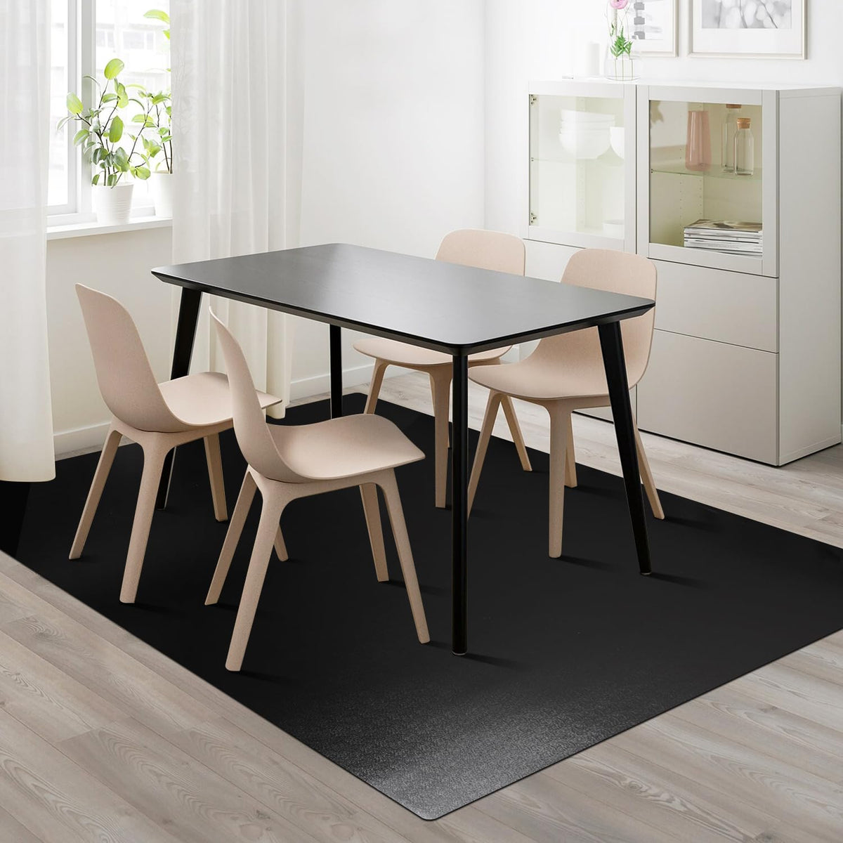 FURKIT Vinyl Floor Mat for Home, Black Waterproof Area Mat for Under Dining Room Table, Sturdy Plastic Rug Protector for Kitchen