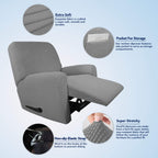 Purefit Stretch Recliner Sofa Slipcover With Pocket – Spandex Jacquard Non Slip Soft Couch Sofa Cover, Washable Furniture Protector With Elastic Bottom For Kids (Recliner, Light Gray)