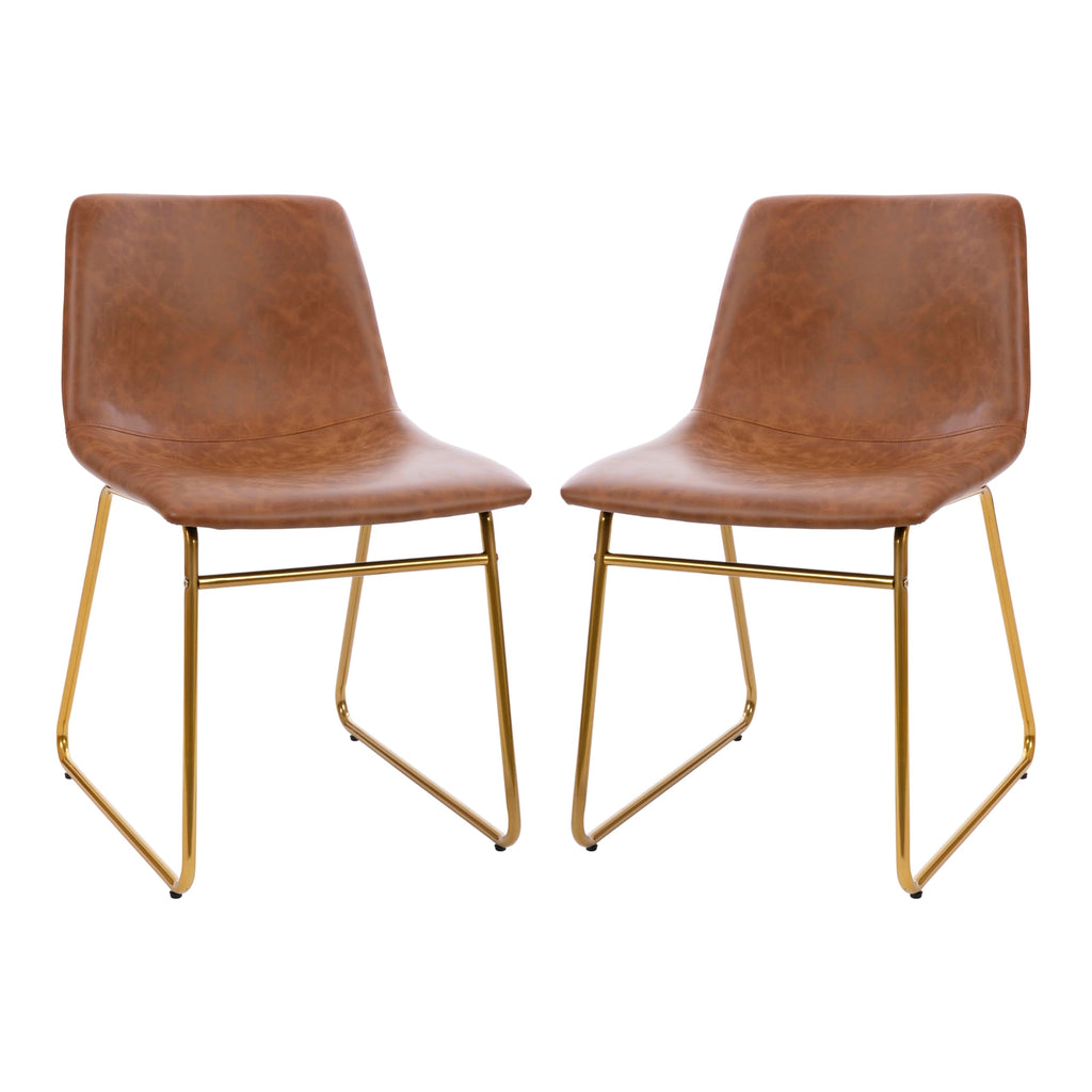Flash Furniture Mid-Century Modern LeatherSoft Dining Chair, Light Brown, 2 Pack (ETER1834518LB)