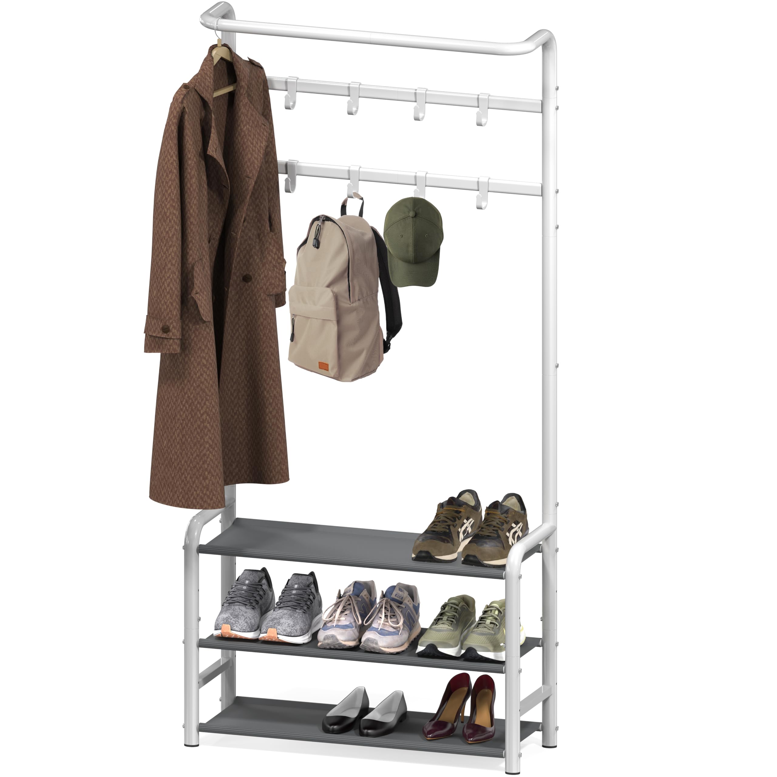 Simple Houseware Space-Saving Coat Rack with Storage Shelf, Black Freestanding Hall Tree Organizer with Hooks for Entryway, Bedr