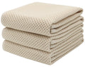 Mias Dream Soft Absorbent Cotton Waffle Weave Kitchen Dish Cloth Washcloth, 13x28 inch 3 Pack (Beige)