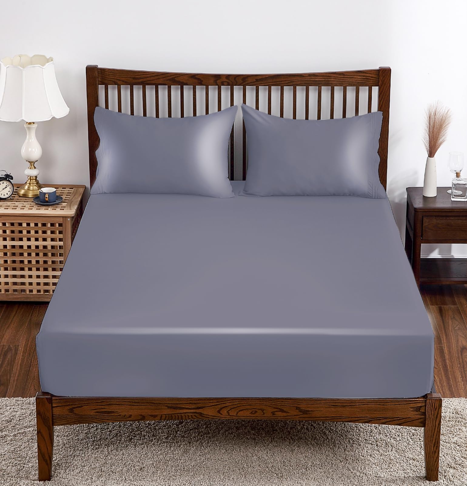 Bamboo Viscose Fitted Sheet 1 Pack King Size Only,400 Thread Count,8-16'' Deep Pocket,Bottom Sheet Colorfast Soft & Silky & Brea
