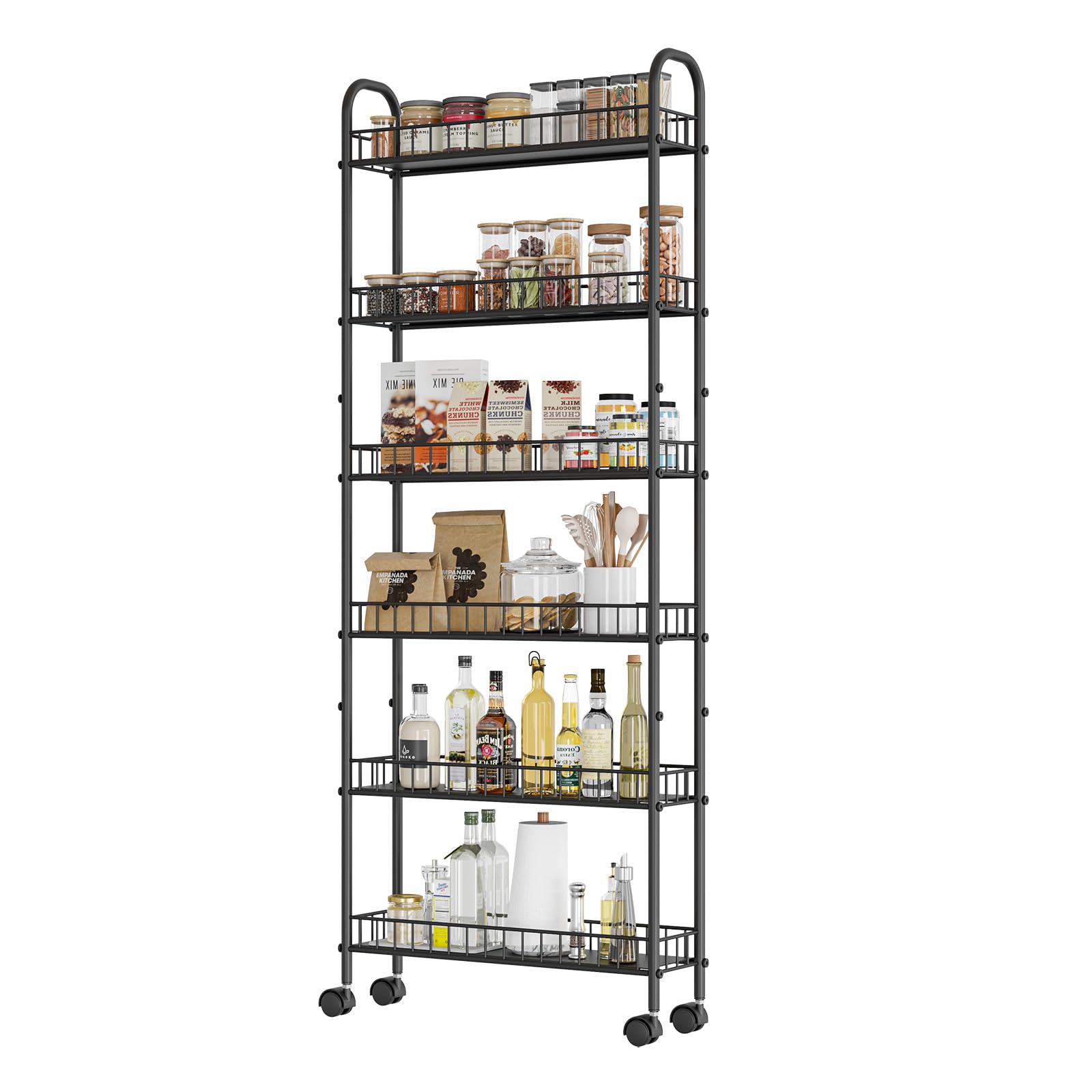 Qiaoxuan 6 Tier Slim Storage Cart with Wheels, Metal Mobile Shelving Unit Organizer Utility Cart for Office Bathroom Kitchen Lau