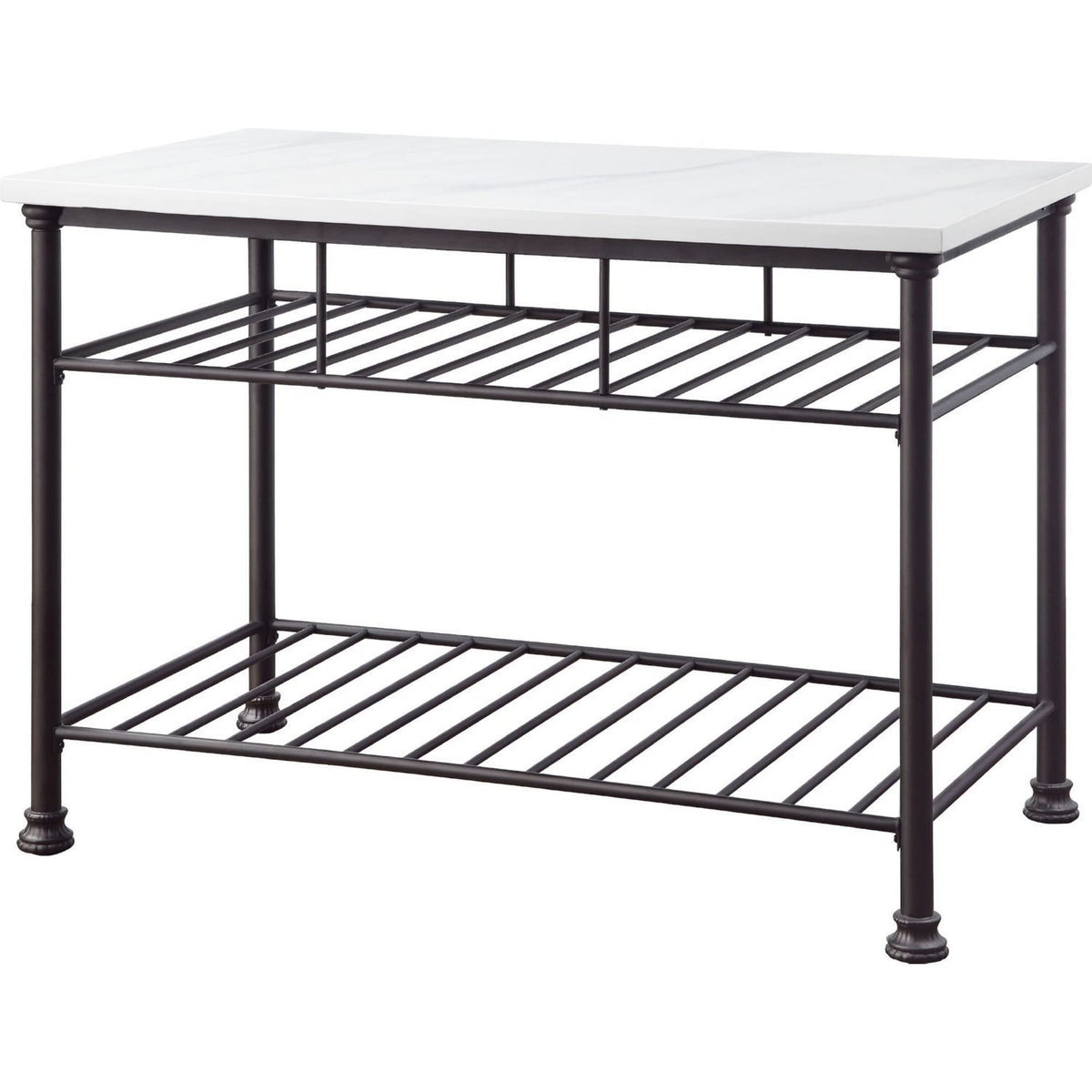 Benjara Kitchen Island With Artificial Marble Top And 2 Slatted Shelf, White