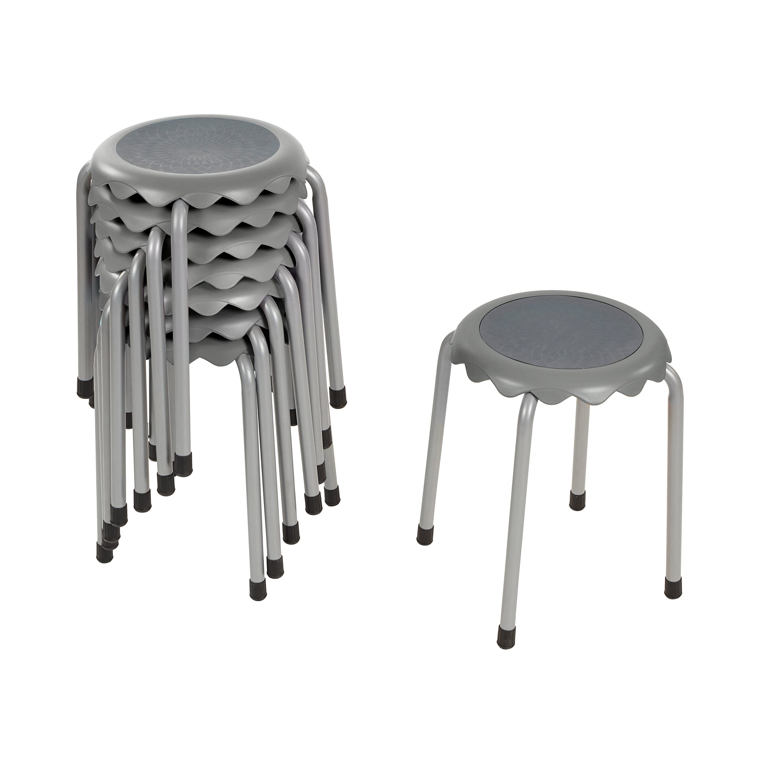 ECR4Kids Daisy Stackable Stool Set, Flexible Seating, Grey, 8-Piece