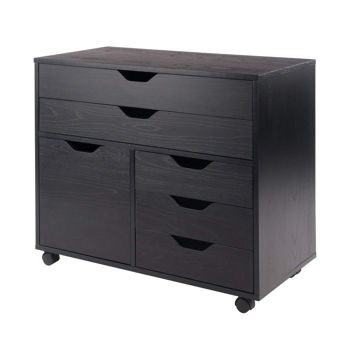 Casafoyer Halifax 3Section Mobile Storage Cabinet With 5 Drawers  Black ( Pack Of 2 )