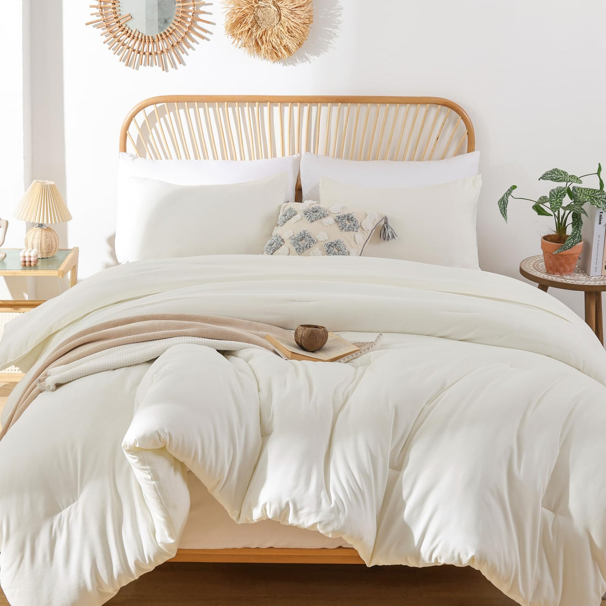 Rosgonia Oversized King Comforter 128X120, 3Pcs Super King Plus (1 Ivory Comforter & 2 Pillowcases) Lightweight Oversized King B