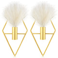 Peryiter 2 Pcs Small Boho Wall Decor Hanging Planters with Artificial Pampas Wall Mounted Metal Wall Decor Modern Home Decor Dis