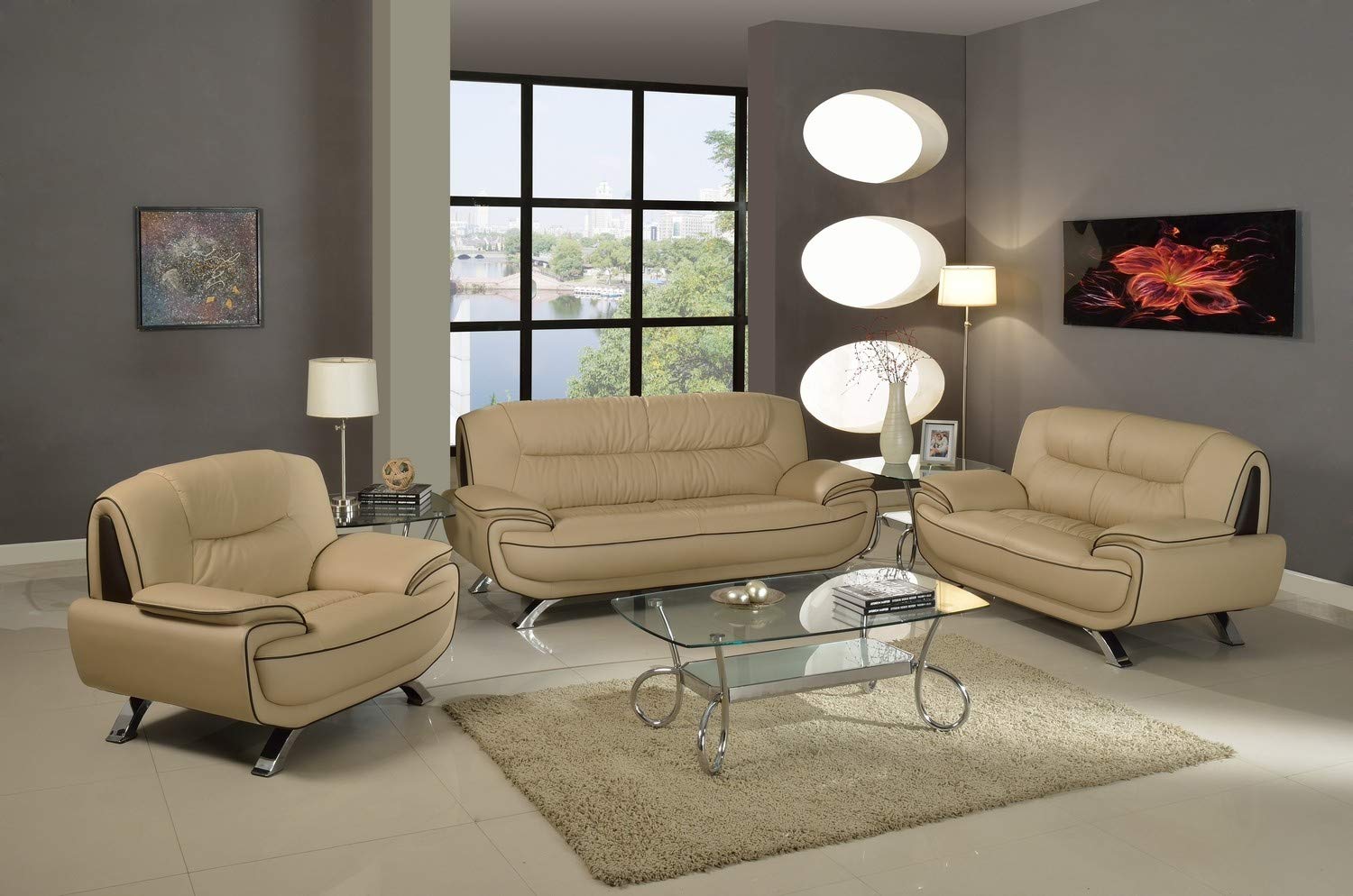 HomeRoots 110 Sleek Beige Sofa Set