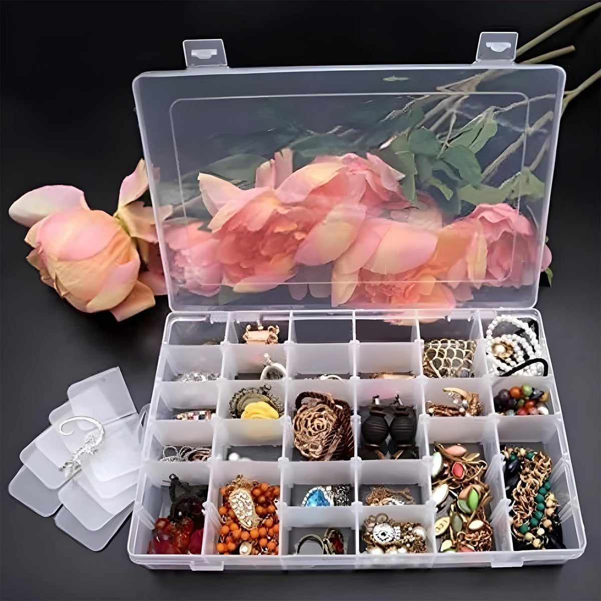 DMDENT Plastic 36 Grid Multicolorpurpose jewellery organisers box Rectangular organizer storage box, with Adjustable Dividers, T