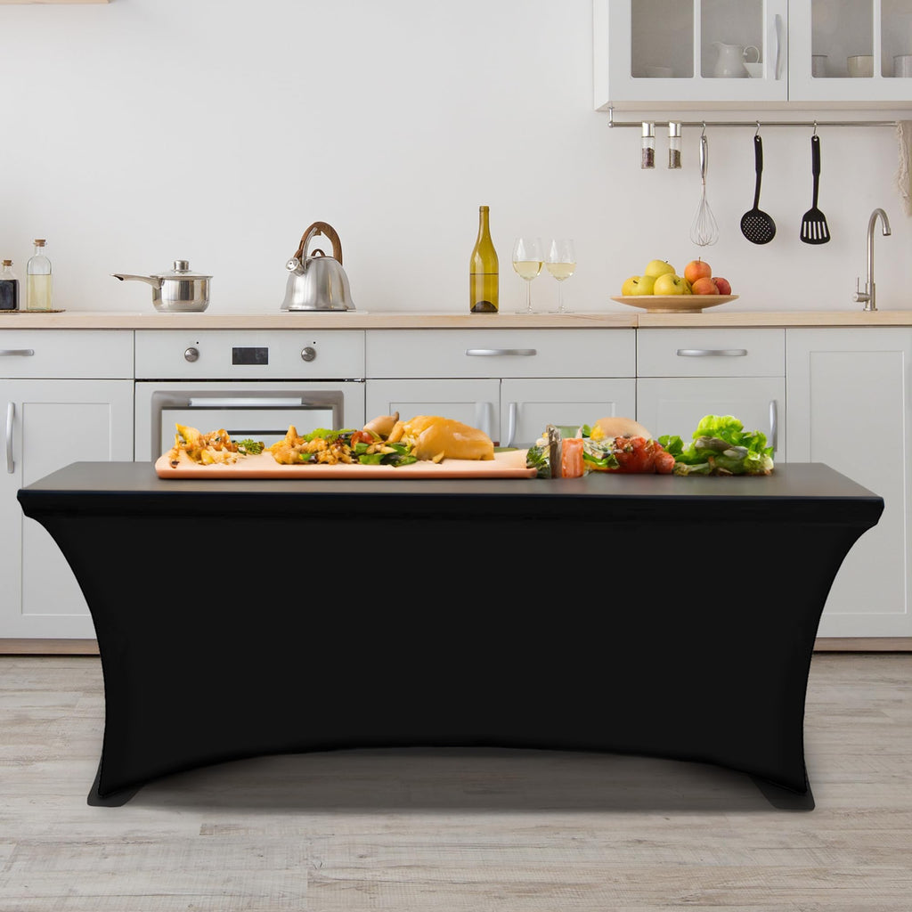 Your Chair Covers 6 Pack Rectangular Spandex Table Covers 6Ft Fitted Tablecloth Wedding Event Patio Table Decorations Elastic Fabric Stretch Table Covers For 6 Ft Folding Table (Black)