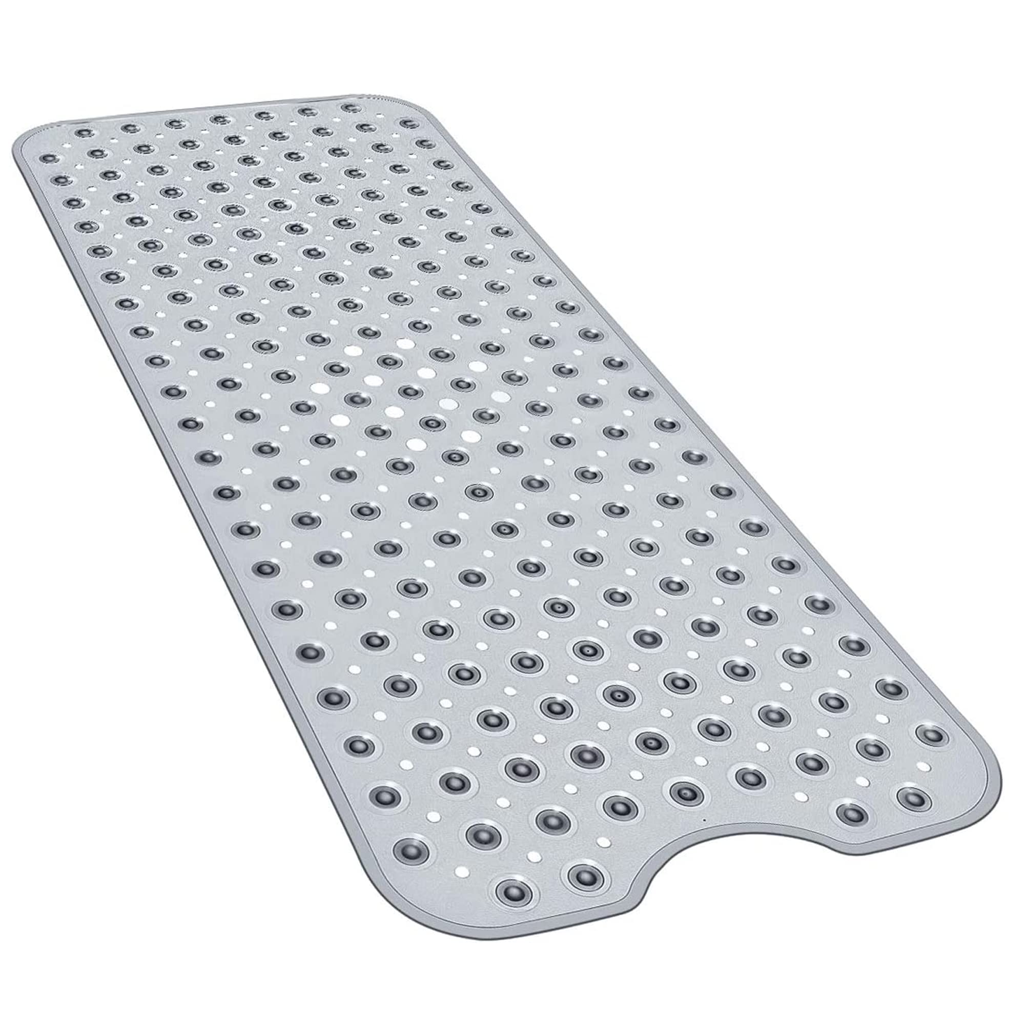 Sulfar NonSlip Bath Tub Shower Mat40x16in Clear with Suction Cups and Drain Holes, Grey | AntiSlip Surface for Safety | Durab