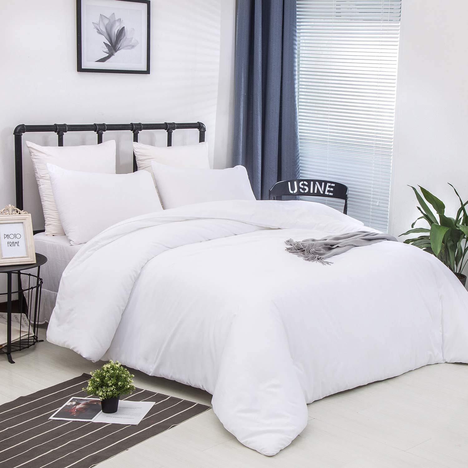 Houseri White Comforter King Size, 3 Pieces Lightweight Solid White Bedding Set King, All Season Soft Pure White King Size Comfo
