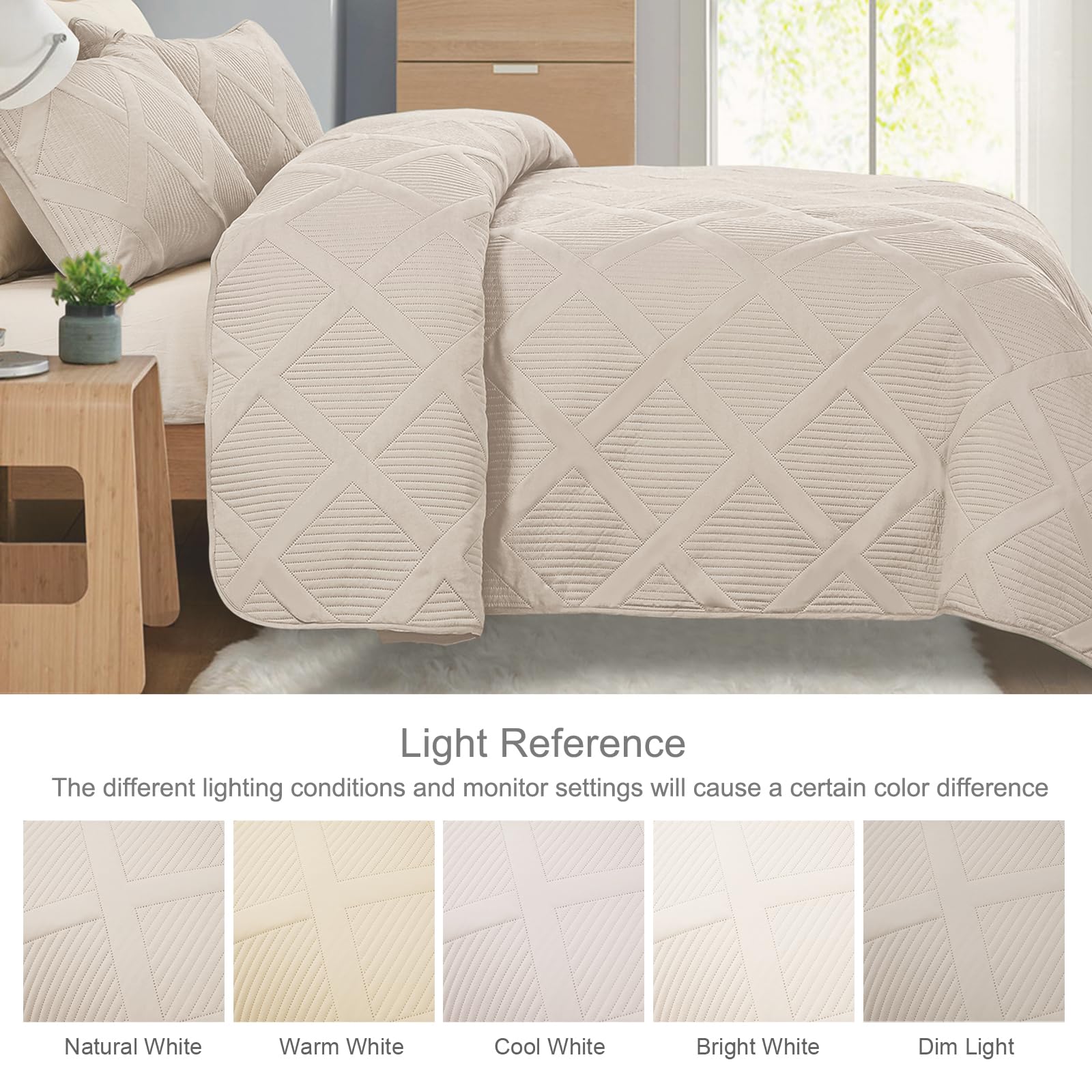 Exclusivo Mezcla Quilt Set Twin Size, 2 Pieces Brich Beige Twin Quilt Bedding Set, Lightweight Quilts Soft Bedspreads Modern Str