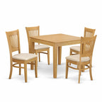 East West Furniture OXVA5-OAK-C 5 Piece Dining Set Includes a Square Solid Wood Table and 4 Linen Fabric Kitchen Room Chairs, 36x36 Inch, Oak
