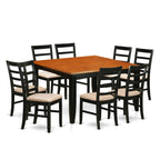 East West Furniture PARF9-BLK-C 9 Piece Dining Set Includes a Square Dining Room Table with Butterfly Leaf and 8 Linen Fabric Upholstered Kitchen Chairs, 54x54 Inch, Black & Cherry