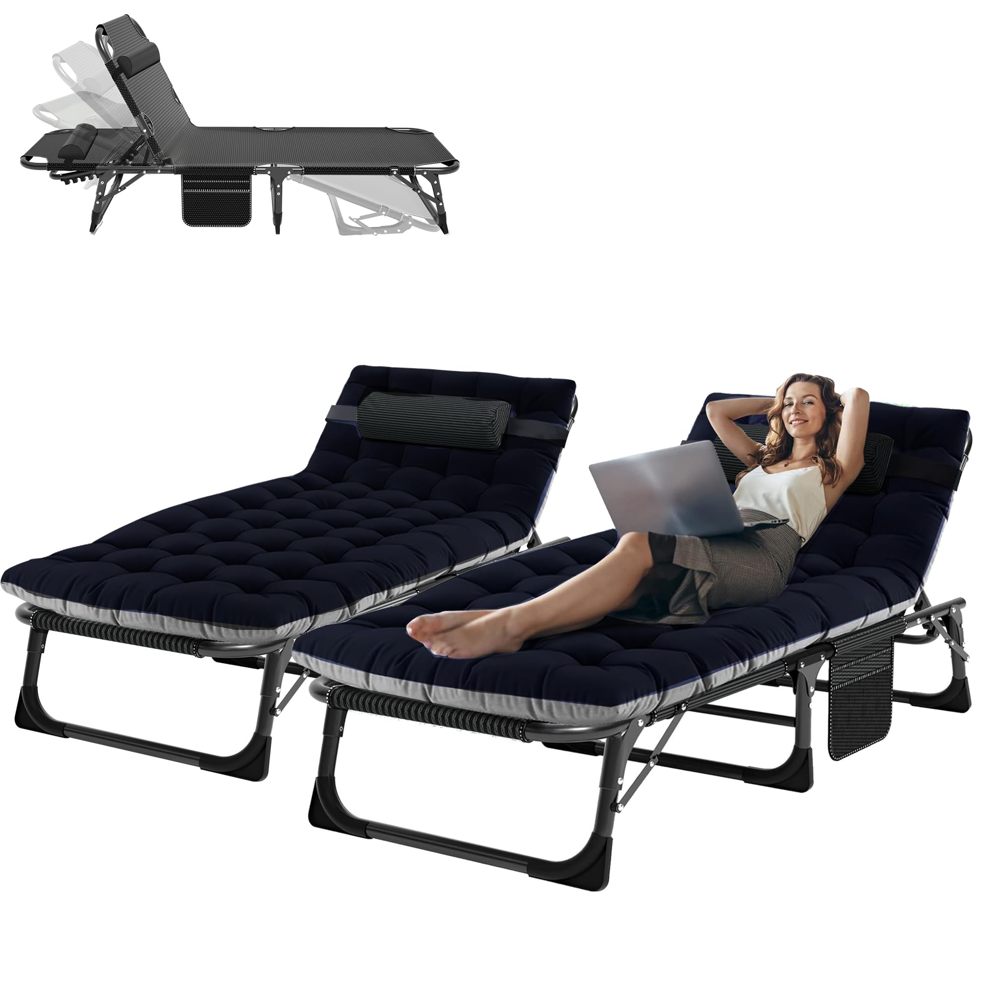 ABORON Camping Cot for Adults, Heavy Duty Adjustable Bed for Sleeping, Adjustable Double-Layer 1200D with Mattress & Carrying Ba