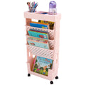 CINPIUK Pink Rolling Office Paper Organizer, Mobile Book Cart Document Folder File Storage with Pen Holder, Slim Rolling Storage