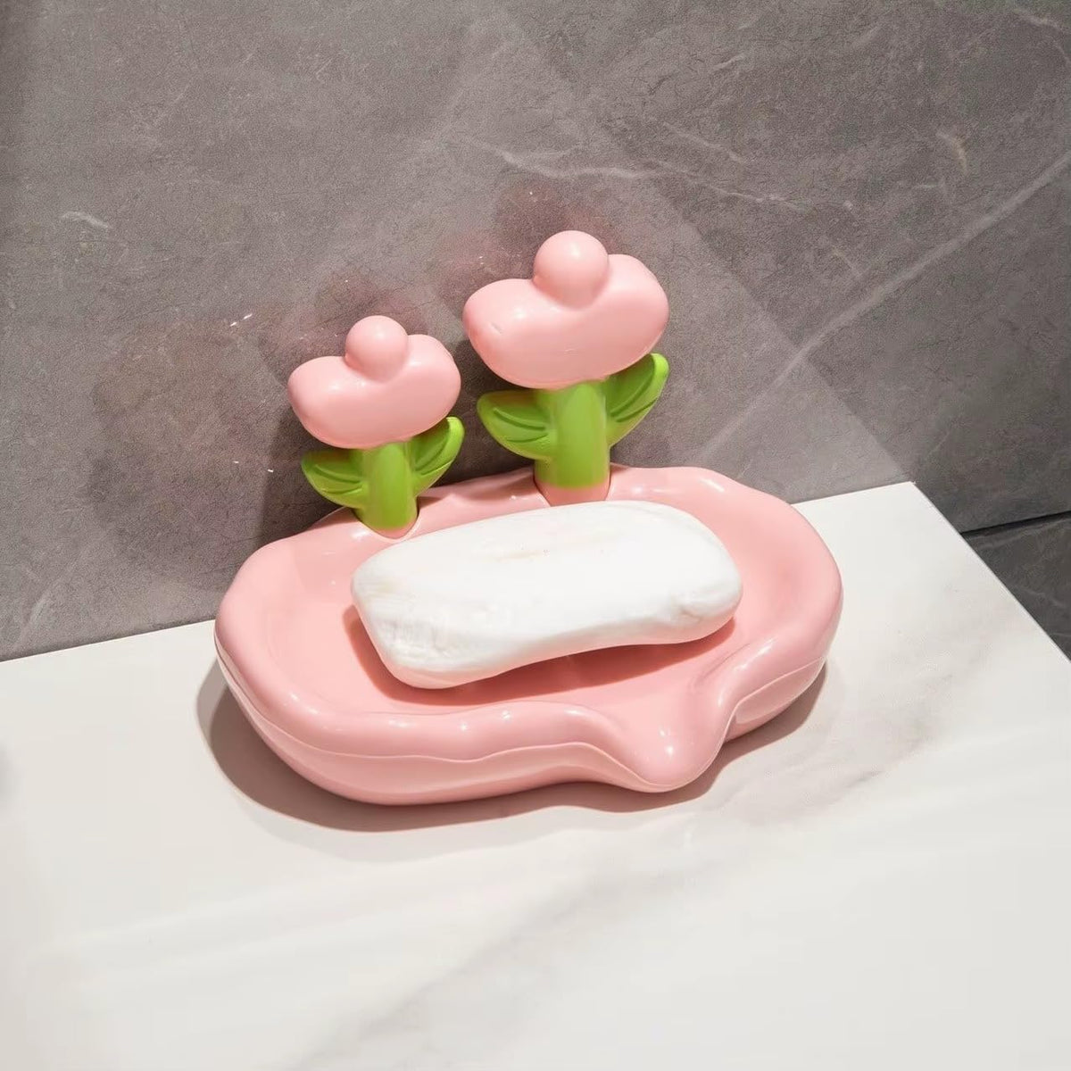 Sajani Decorative Flower Soap Dish For Bathroom, Double Layer Draining Soap Box, Soap Storage Tray For Bathroom Sink, Kitchen Co