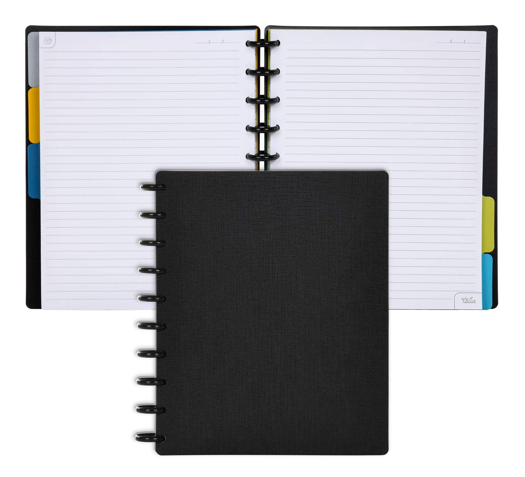 Talia Discbound Notebooks, Planner, Customizable, (Black W/Black Discs, Midsize (7.5In X 9.75In))