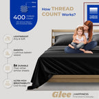 Thread Spread 100% Cotton King Size Sheets Set - 400 Thread Count 4 Pc Cotton Sheets For King Bed, Deep Pocket King Sheet Set For Hot Sleepers, Breathable Sheets King Size, Soft Cooling Sheets (Black)