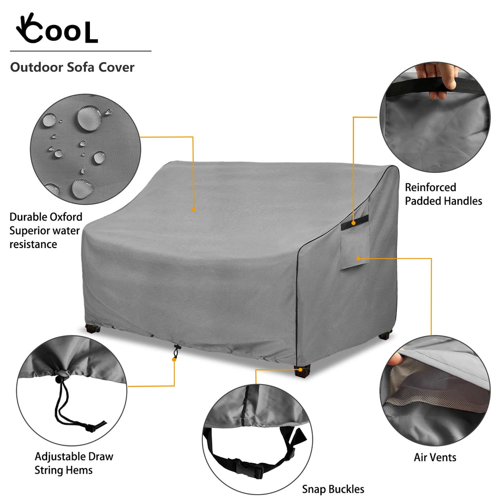 Okcool Heavy Duty Patio Sofa Cover, 100% Waterproof 2-Seater Outdoor Sofa Cover Fits Up To 58W X 32.5D X 31H Inches, Lawn Patio