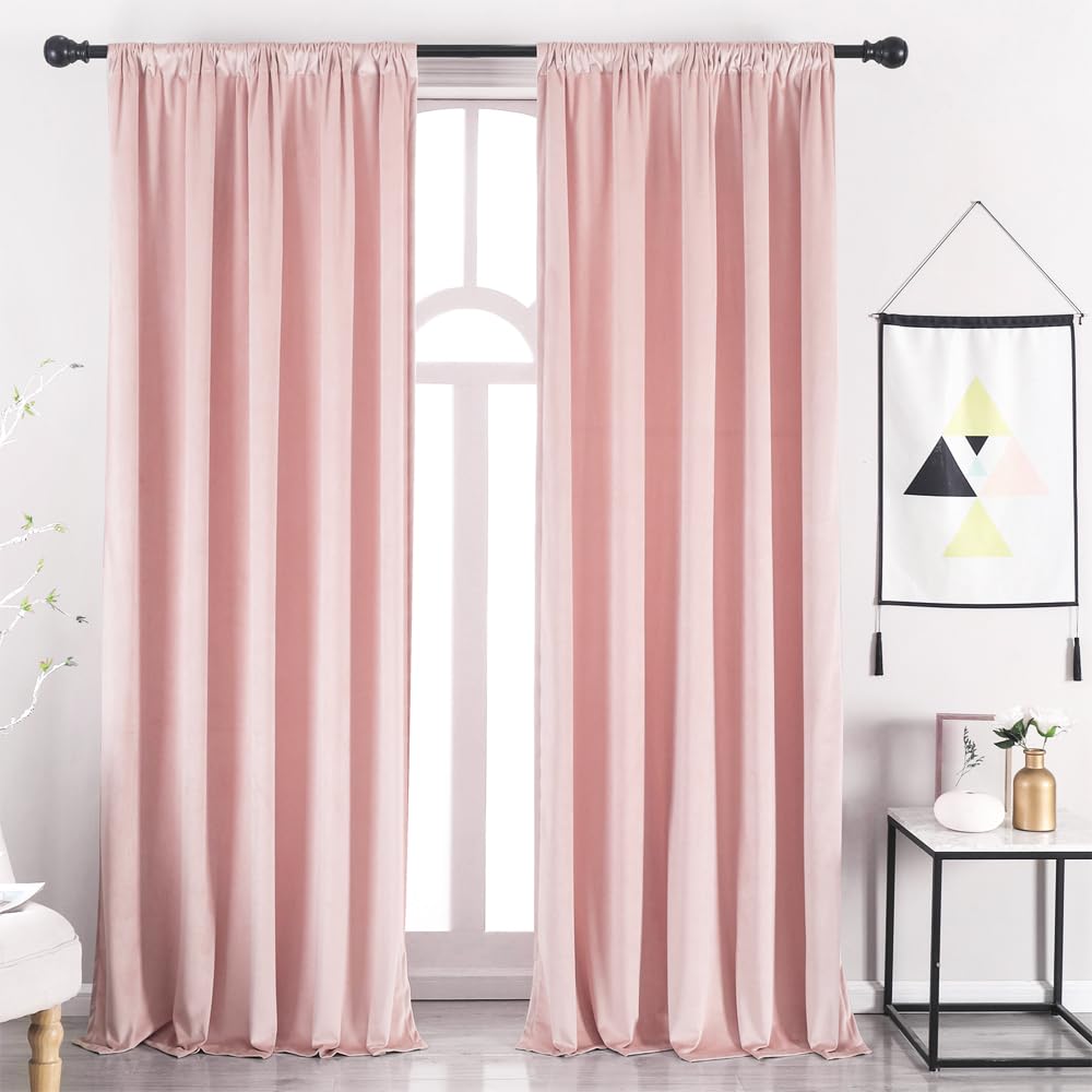 Nanbowang Pink Velvet Curtain For Living Room Super Soft Velvet 120 Inches Long Curtains Blackout Curtains For Bedroom Heavy Vel