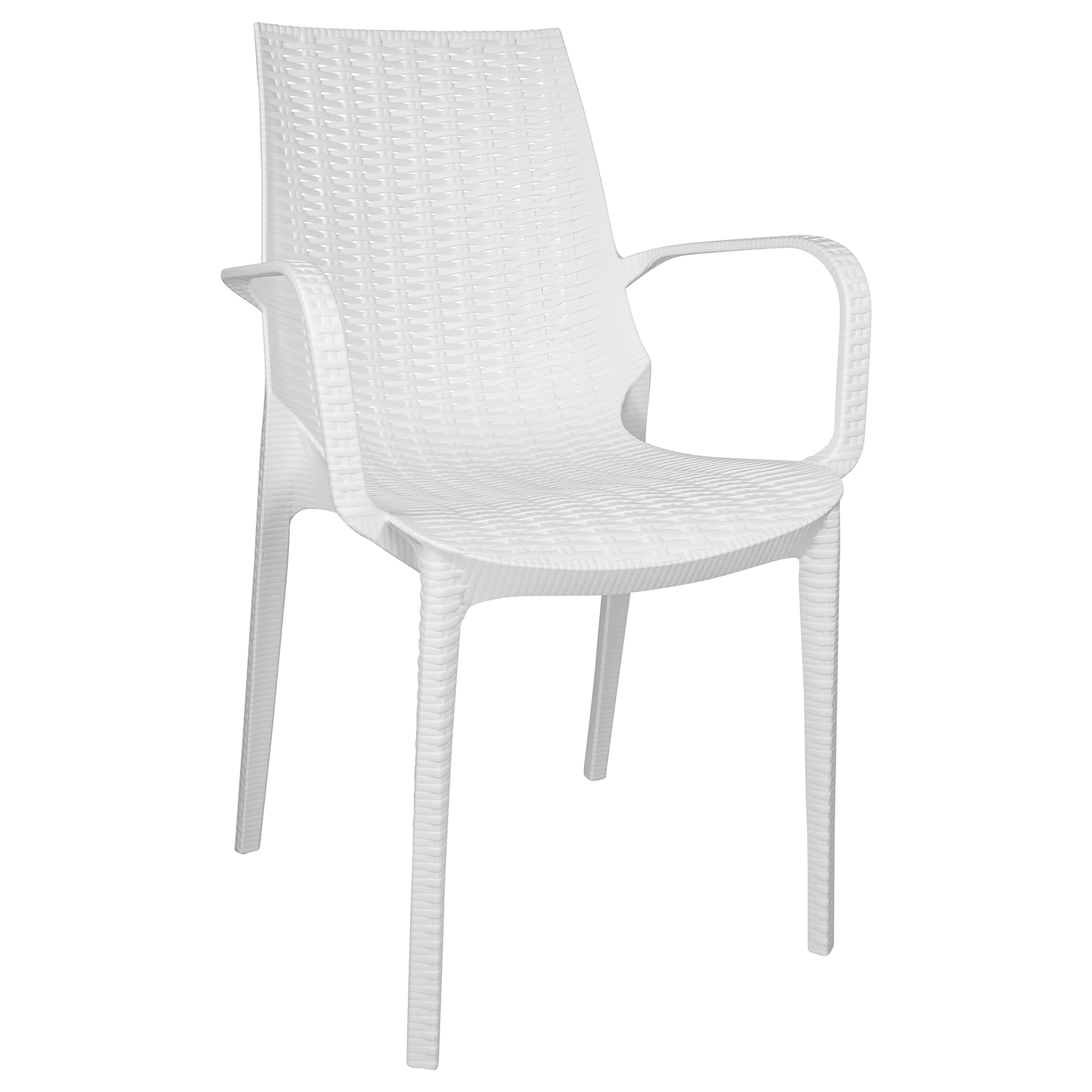 LeisureMod Kent Modern Indoor Outdoor Patio Stackable Dining Arm Chair (White)
